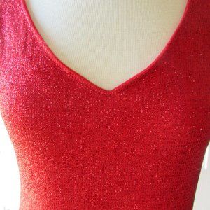 Vintage 90s Sparkly Stretch V-neck Ronni Nicole Tank Top in Bright Red